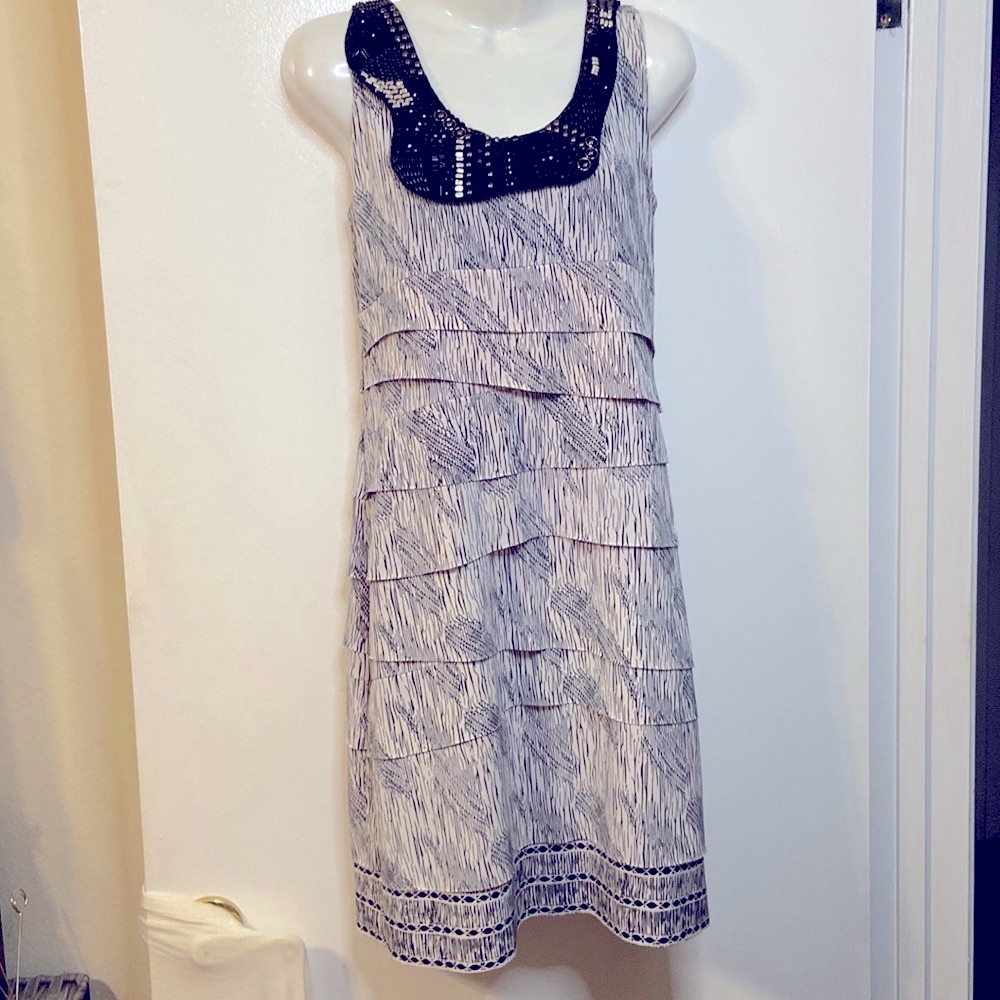 ECI Black and White Fancy Dress with Beaded Collar